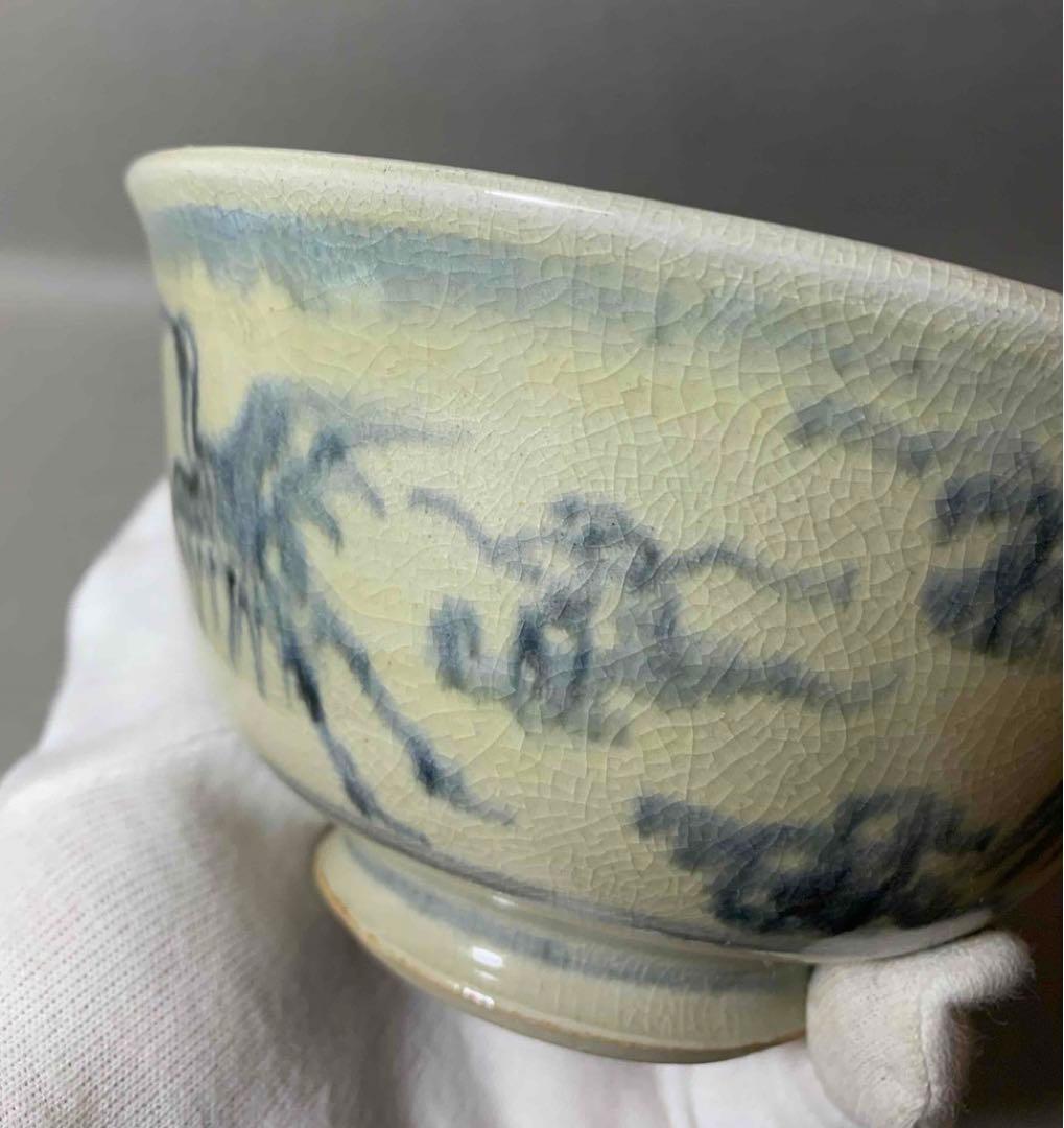 茶道具　膳所焼　雲鶴画　安南写茶碗　即中斎　陽炎園