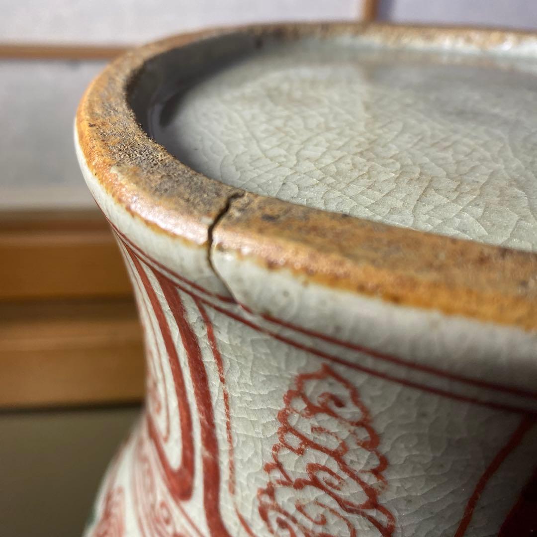 中国古玩　色絵鳳凰龍図花瓶【桐箱付】