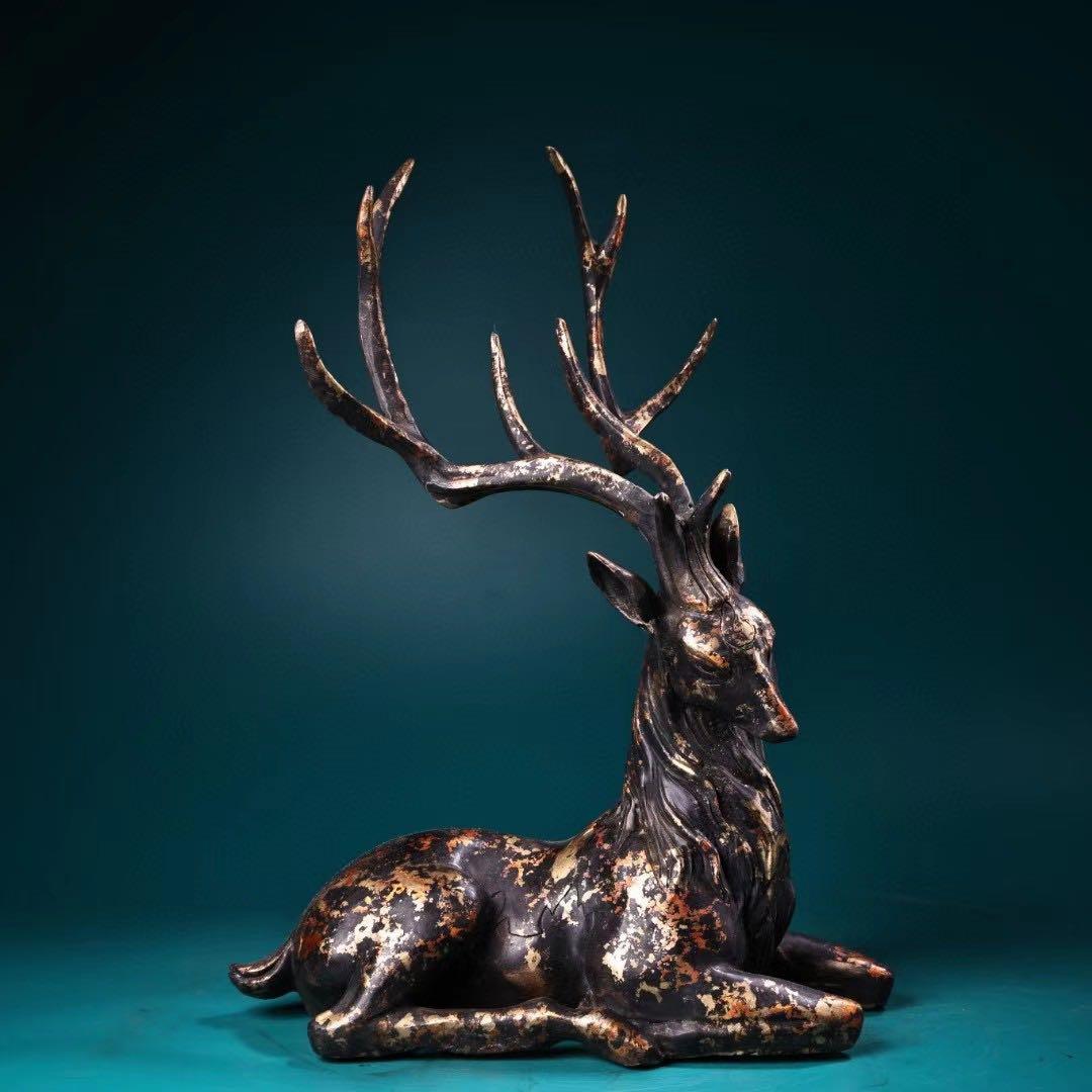 中国古美術・旧蔵古銅鎏金・梅花鹿セット4kg・古玩銅器・文房置物・風水開運・瑞獣