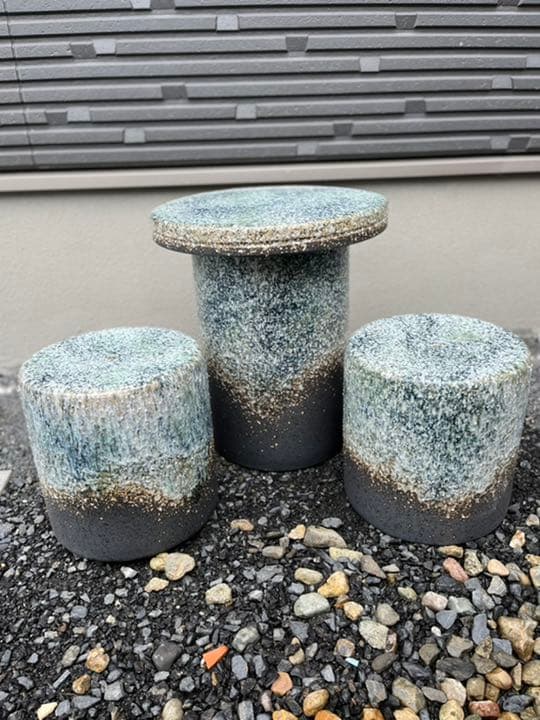 宝福寿吉 信楽焼 青窯肌 ガーデンテーブルセット 直径４６cm