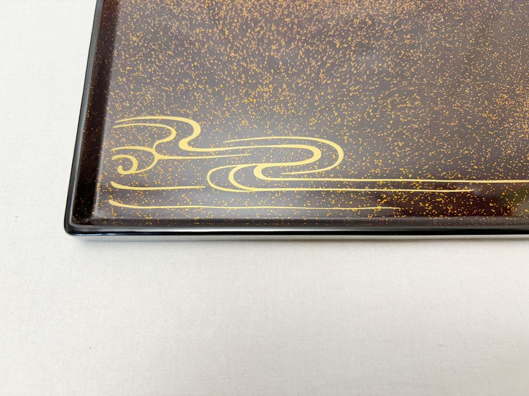 未使用 懐石道具 輪島塗 木製黒真塗 金梨地 波蒔絵 卓上膳 会席膳 5客揃共箱