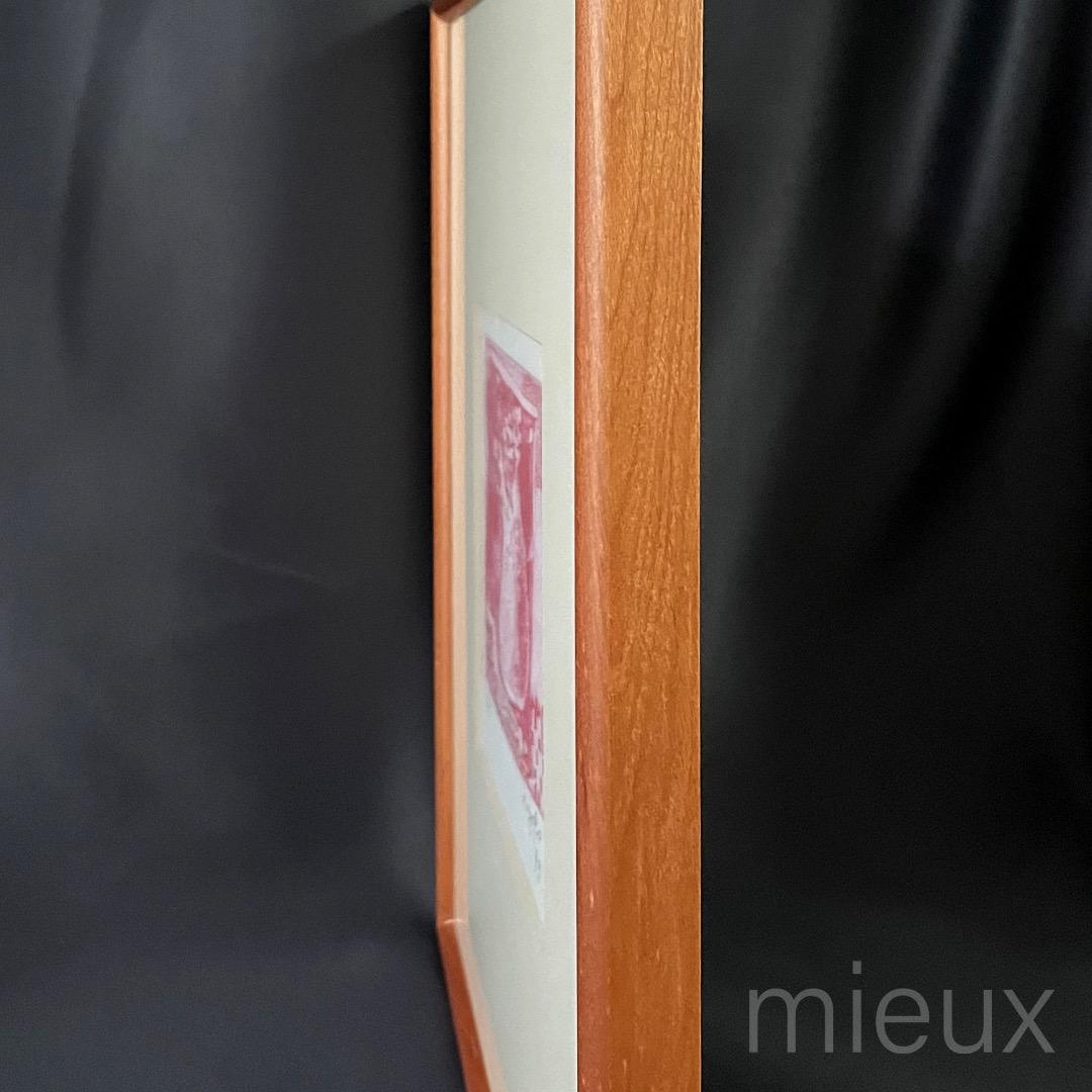 ガラス内側清掃済：広田釗子「花（赤）」EA版 エッチング 額付 サイン入り