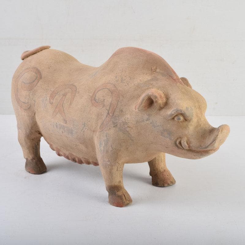 中国　加彩　豚俑　陶俑　置物　V　9049AE