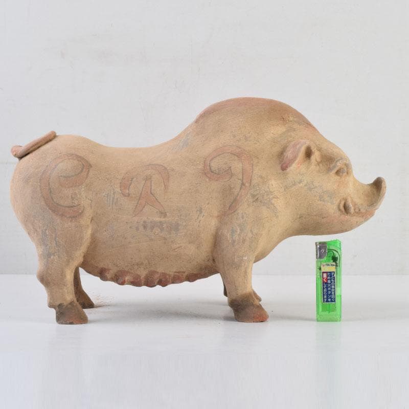 中国　加彩　豚俑　陶俑　置物　V　9049AE