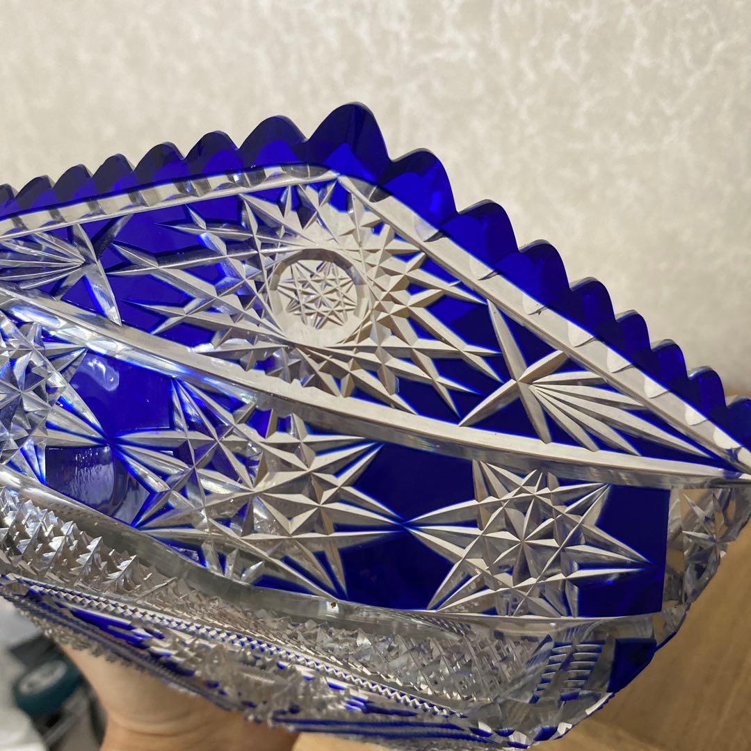 切子硝子　江戸切子　薩摩切子　ブルー鉢　ボール
