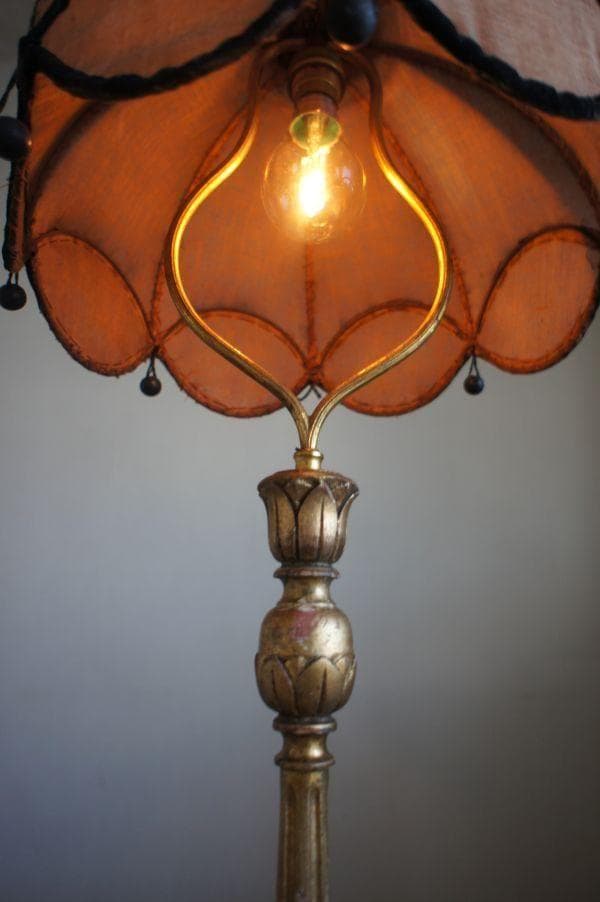 フランスアンティーク　木製スタンド　ランプ　照明　PARIS　ブロカント