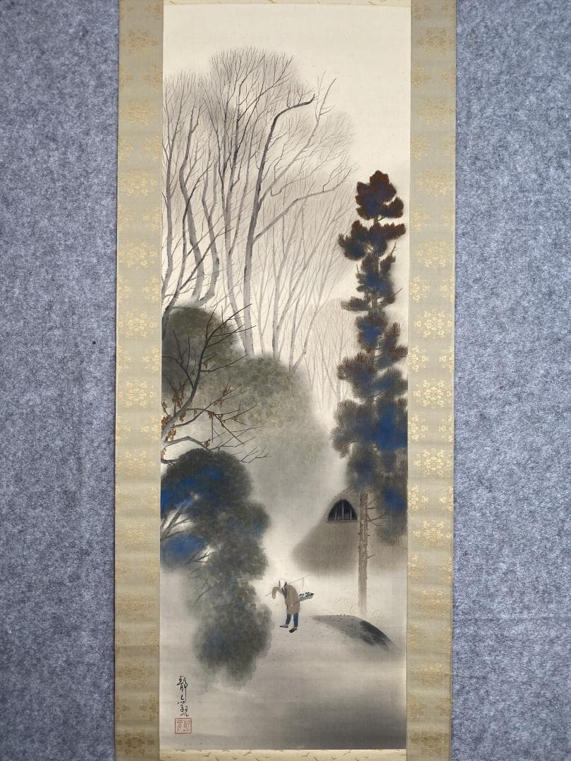 g*d様 綱島静観『黄昏 たそがれ』共箱 明治 岡山 橋本雅邦師事 掛軸2412