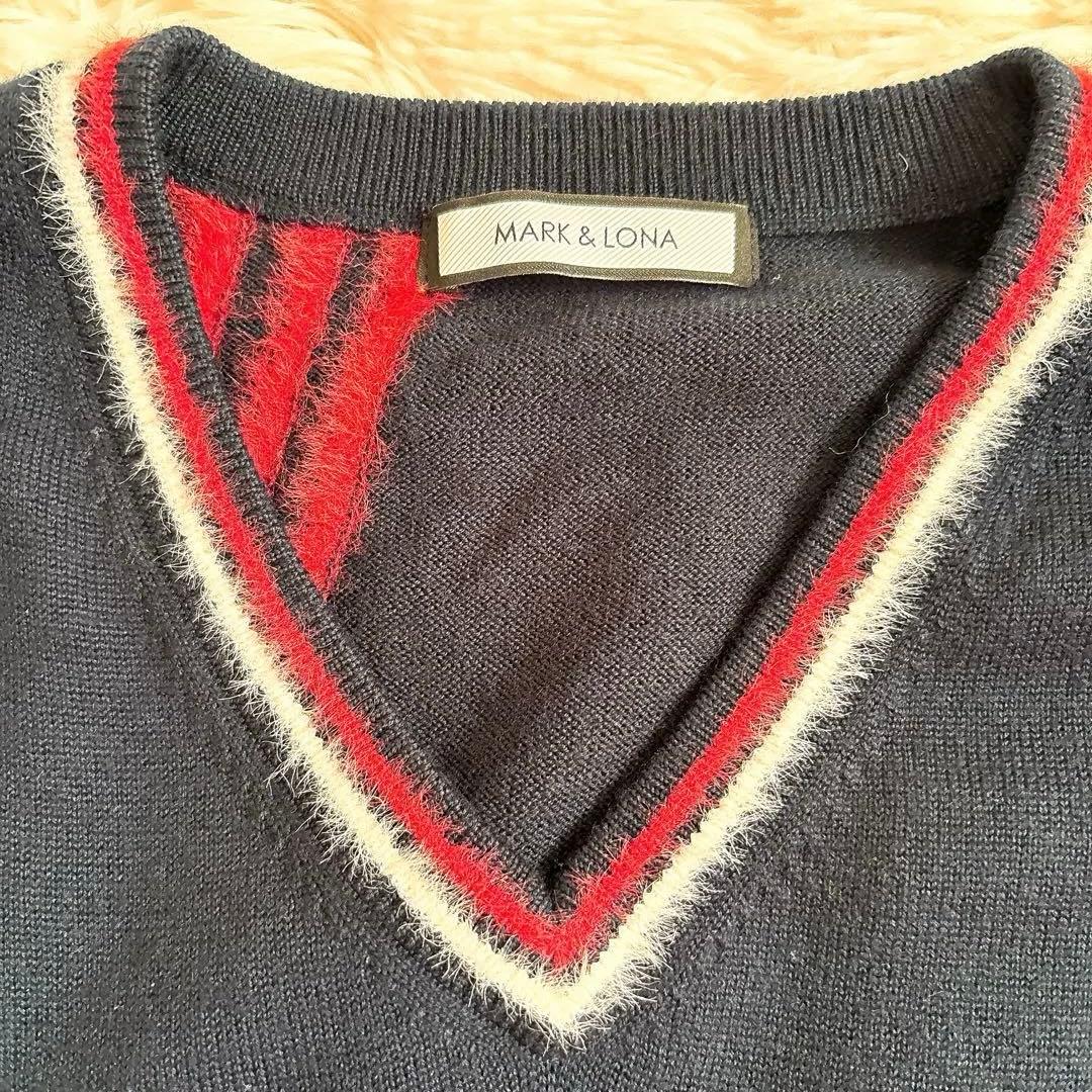 MARK&LONA スカル Vネック セーター ニット ネイビー ウール混
