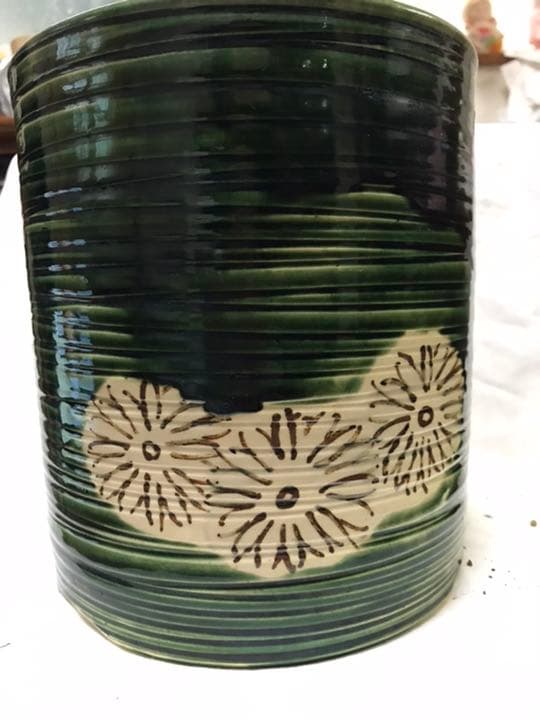 火鉢在銘　織部焼菊抜き火鉢時代アンティーク大正昭和レトロ古民具鉢カバー茶道具1個