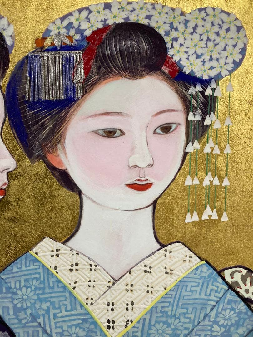 【真作保証】三輪良平「舞妓」日本画12号 直筆サイン 共シール有り 美人 絵画