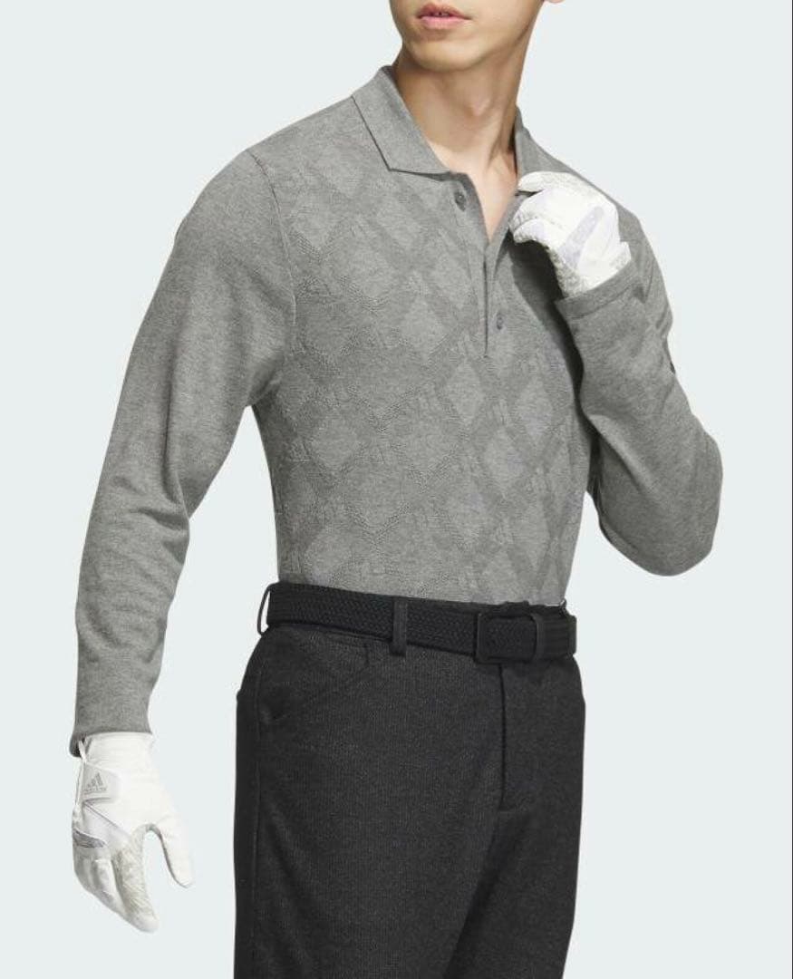送料無料 新品 adidas GOLF アーガイル柄セーター ポロ L GR