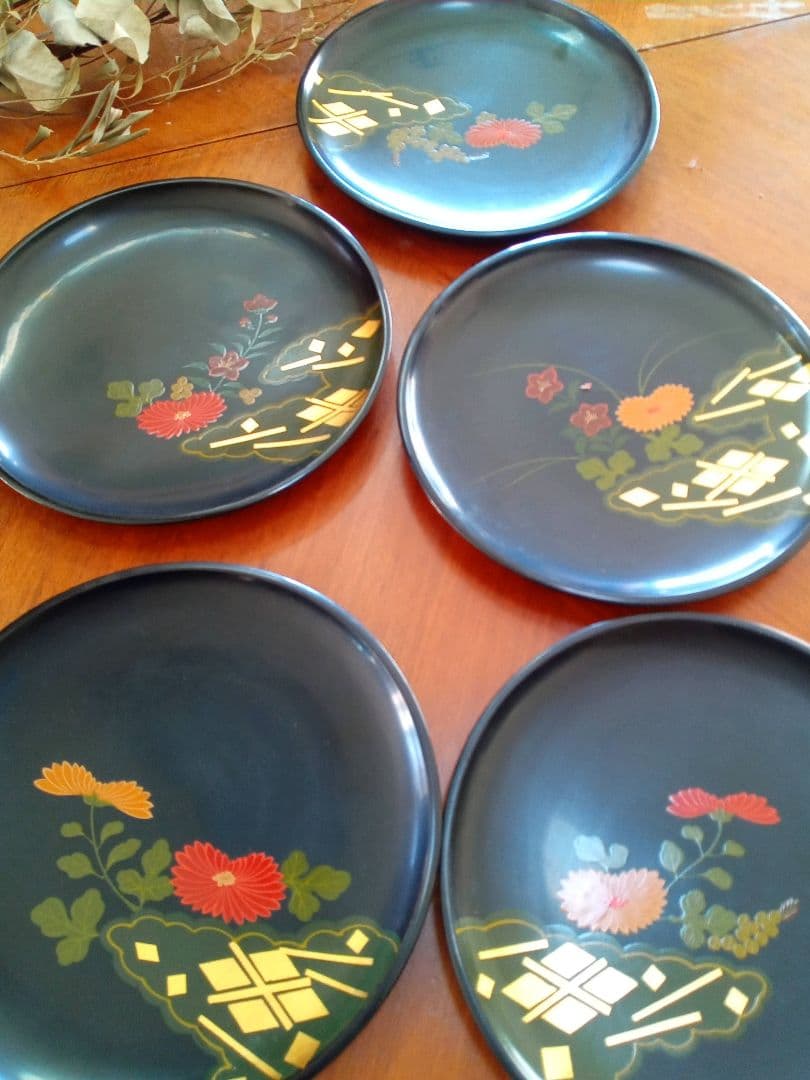 【美品】秀衡塗 高級 盛皿 菓子皿 漆器 花 漆塗り 皿 天然木