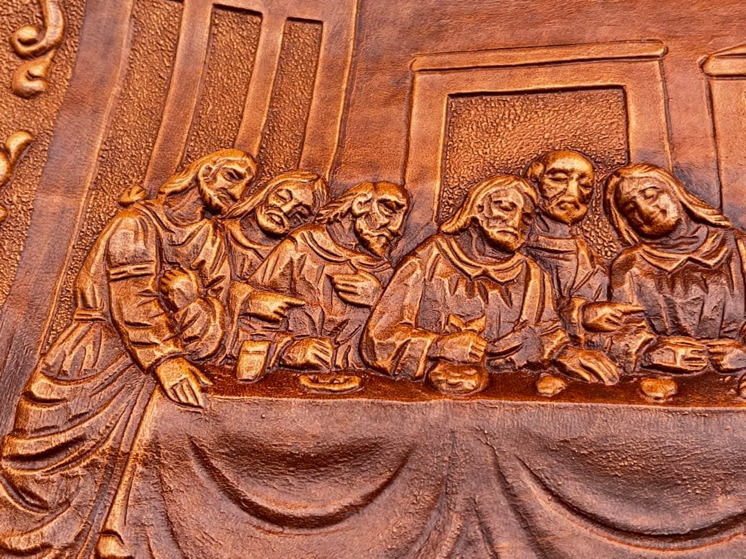 超希少　競輪王の中野浩一選手より　牛革　型押革細工　革アート　最後の晩餐