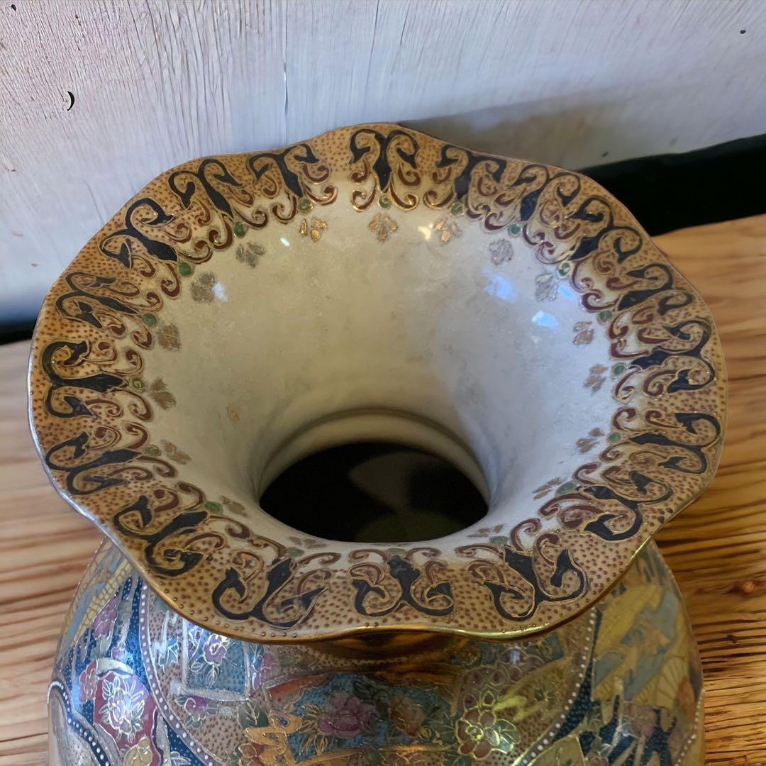 管理番号❀M170◻️⊶薩摩焼 金蒔絵 金彩 大壺 織田信長 武者 古美術