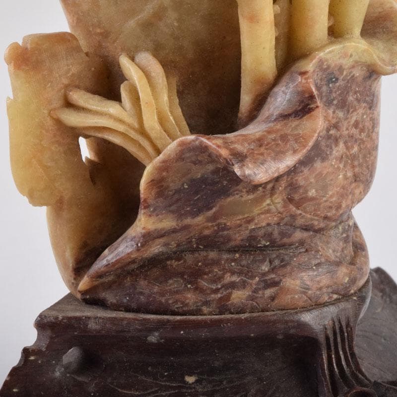 中国　玉石寿山石　花草刻　飾壷　花壷　置物　時代箱　C　8452