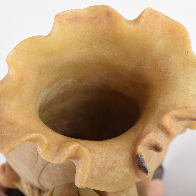 中国　玉石寿山石　花草刻　飾壷　花壷　置物　時代箱　C　8452