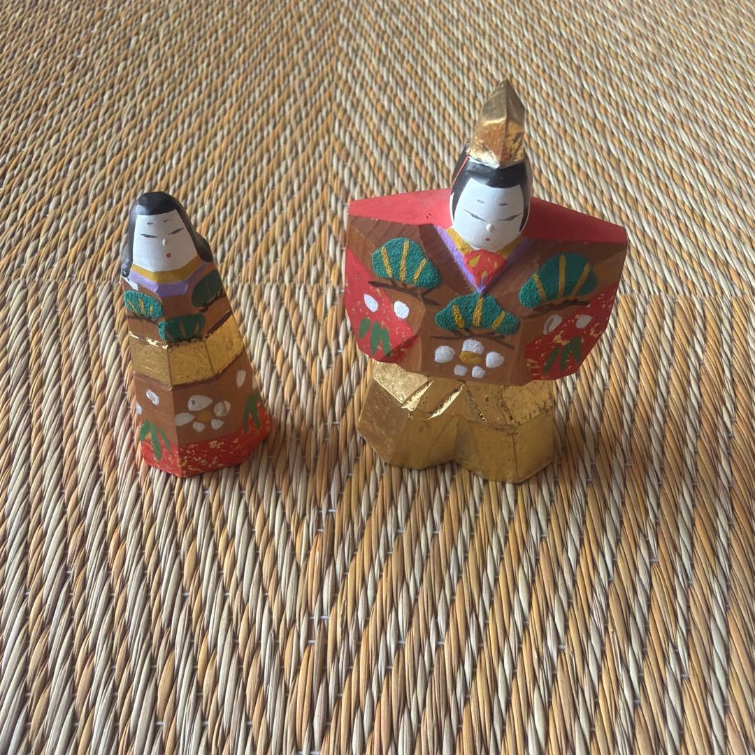 アンティーク 立雛 一刀彫 不比等 木箱