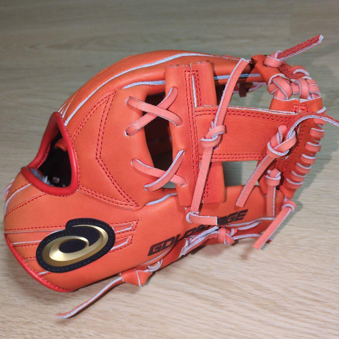 野球用品　少年軟式グローブ　アシックス　ゴールドステージ　右投げ　オレンジ