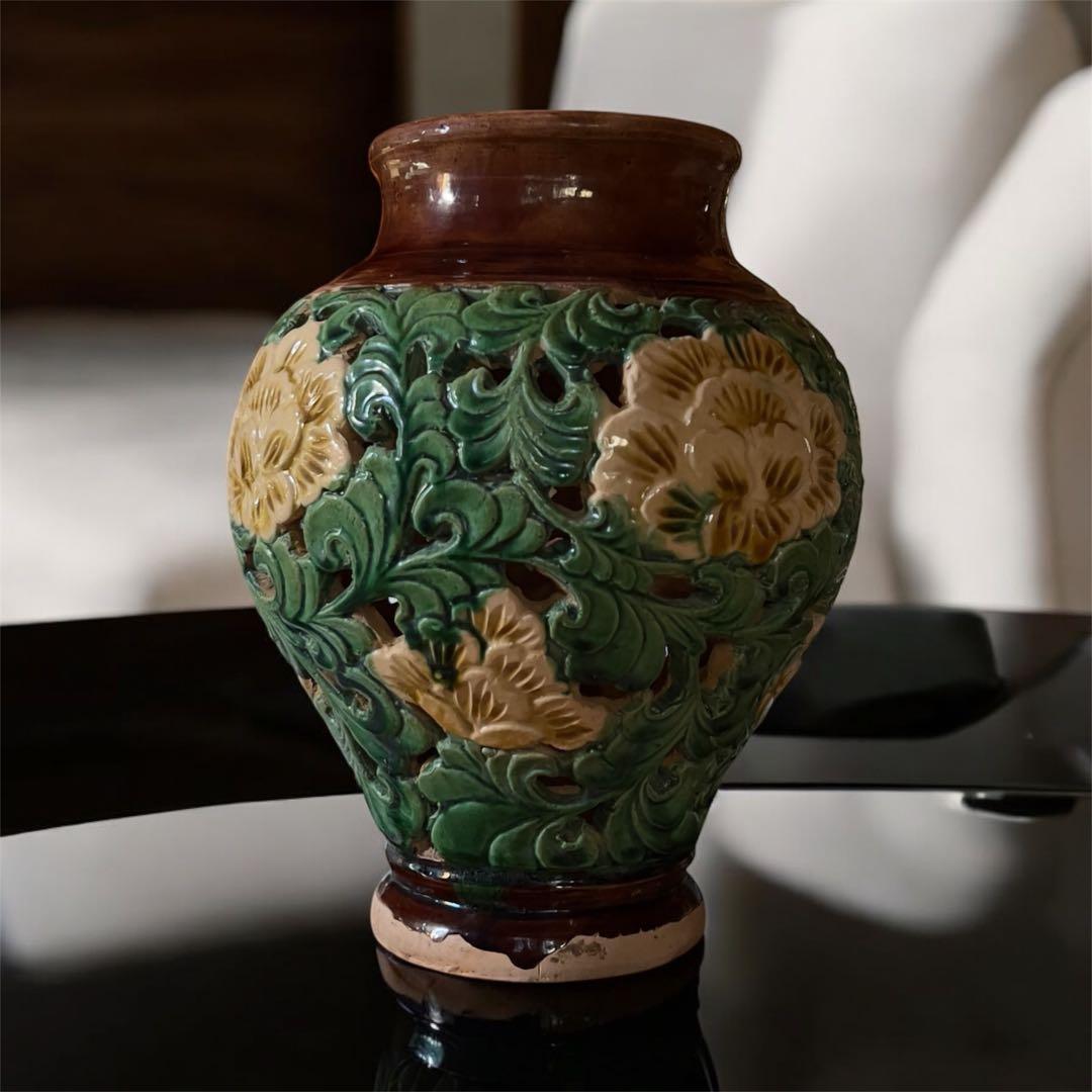 宋磁 宋三彩 中国 宋代 透かしあり 唐三彩