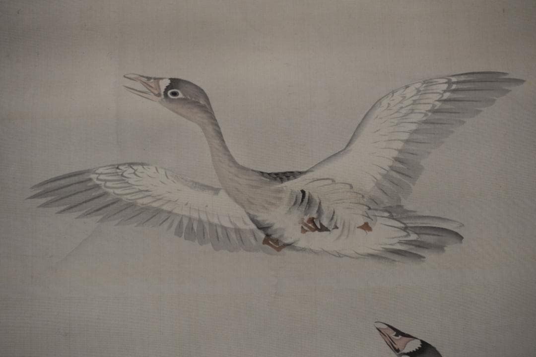 【真作】長谷川玉峰/春秋月雁之図/双幅/掛軸☆宝船☆Y-969　JM