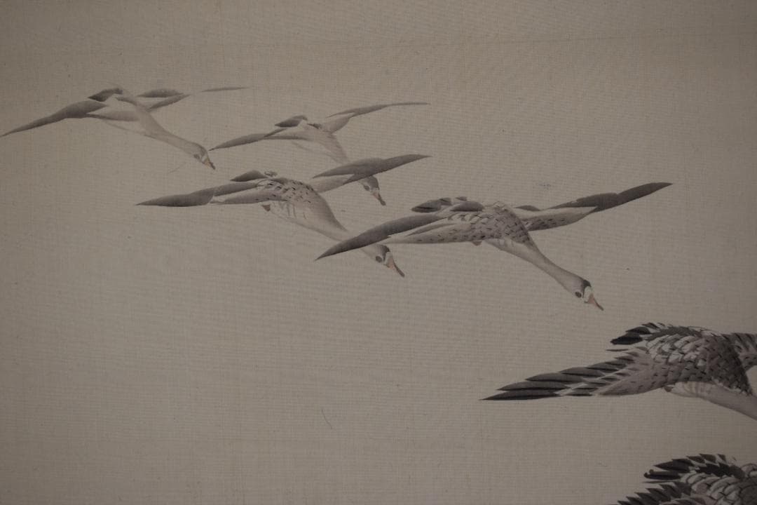 【真作】長谷川玉峰/春秋月雁之図/双幅/掛軸☆宝船☆Y-969　JM