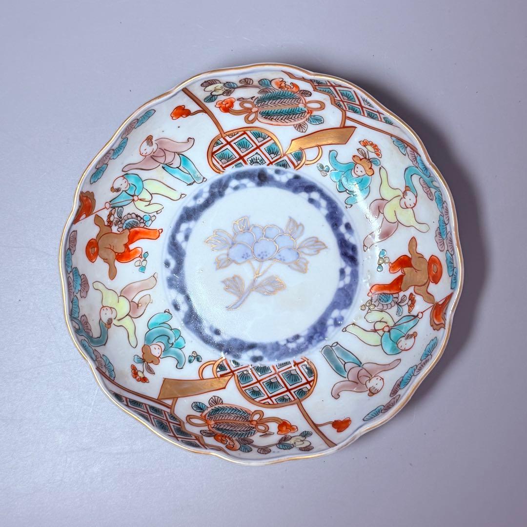 江戸後期～明治期　色絵人物図なます皿　5枚　珍しい絵付　蛇の目高台