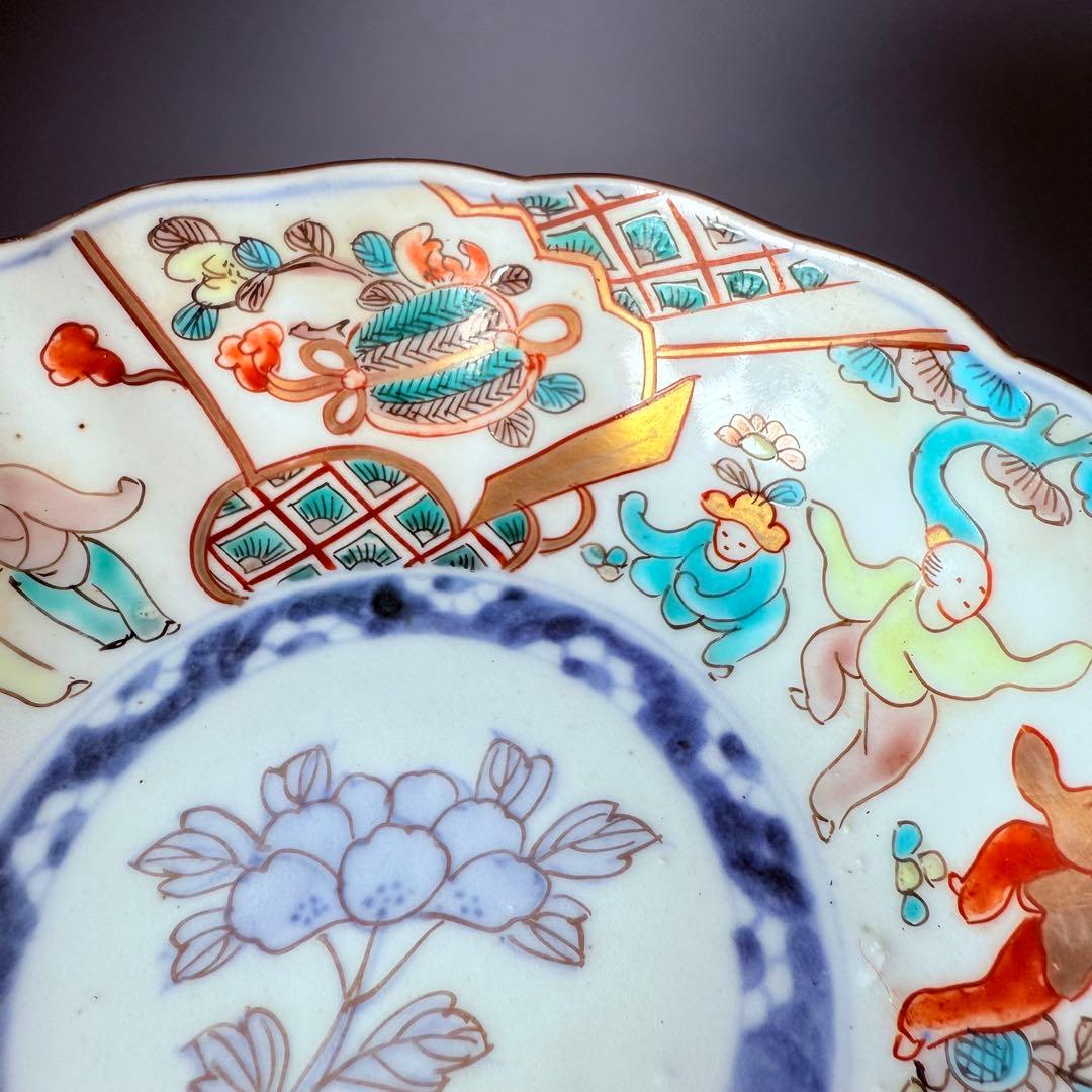 江戸後期～明治期　色絵人物図なます皿　5枚　珍しい絵付　蛇の目高台