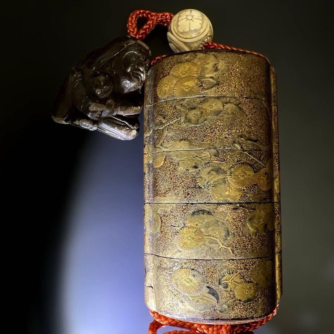 江戸時代　蒔絵印籠、ダルマ根付　73g 東Y7-1016☆2F