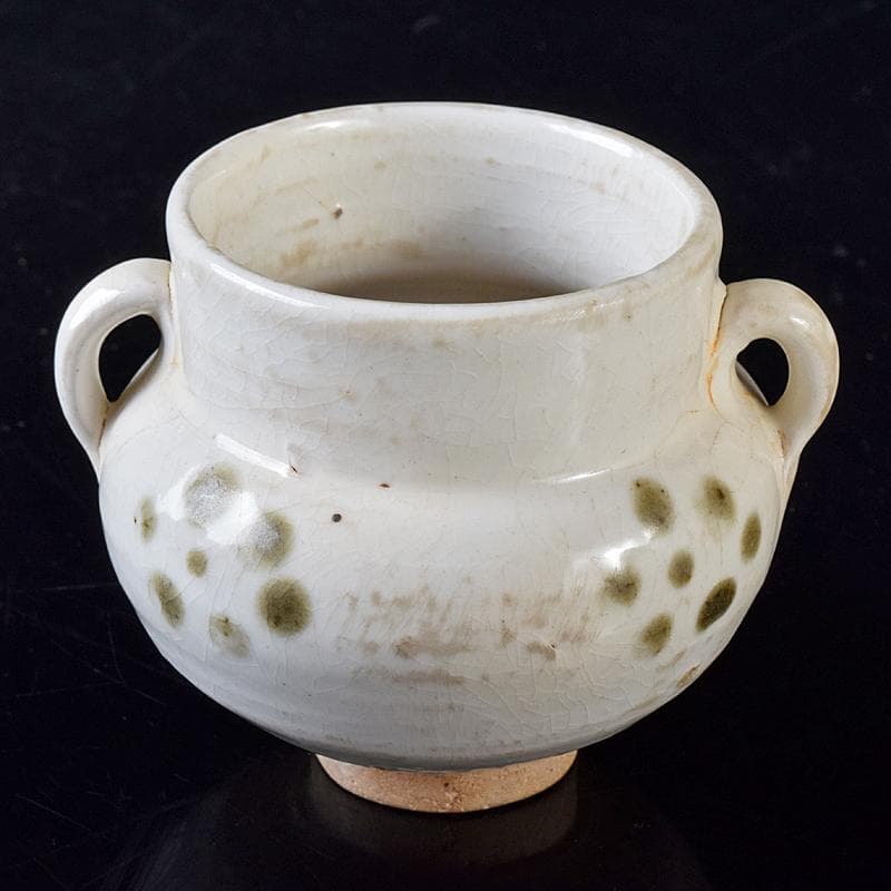 中国　磁州窯白釉　褐彩　双耳小壷　C　R8242