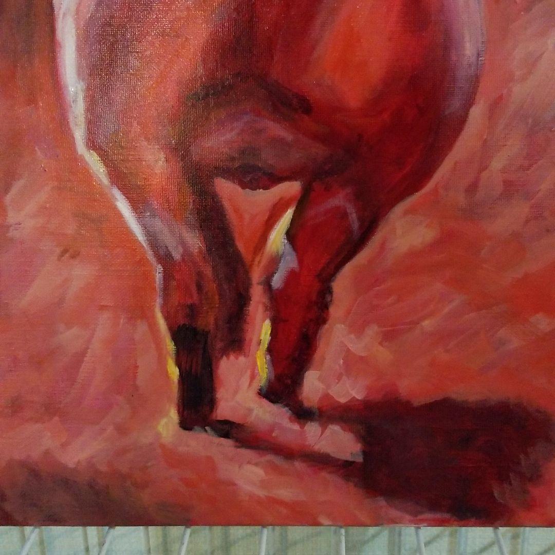 油絵　みーちゃん　夕方帰る子豚