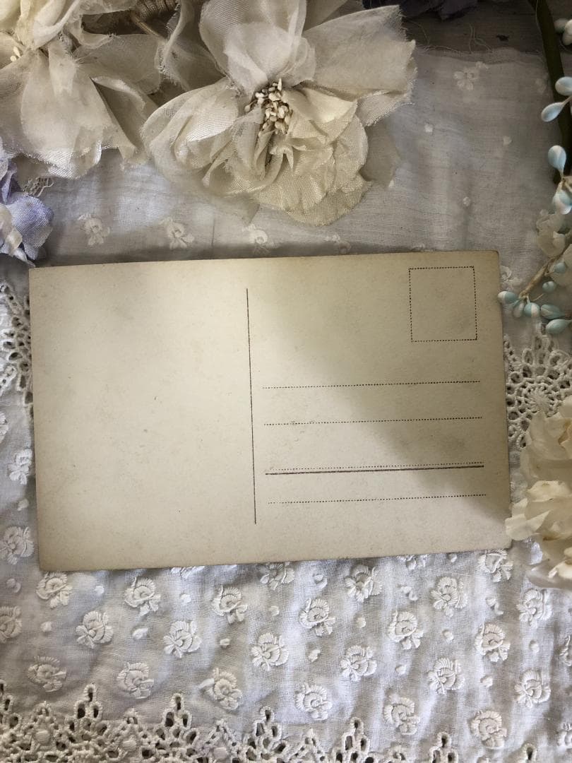 アンティーク ポストカード 花と美しい少女