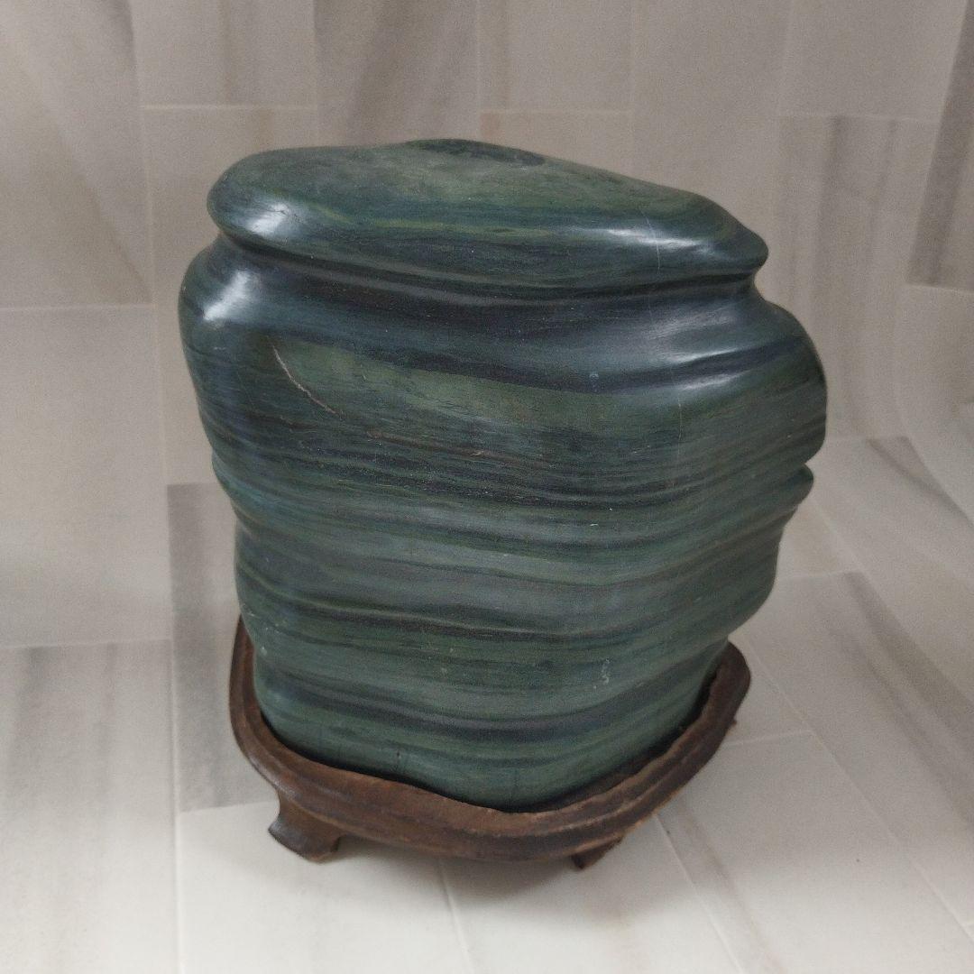 北海道　日高青虎石 10kg 　水石　観賞石　台座付き