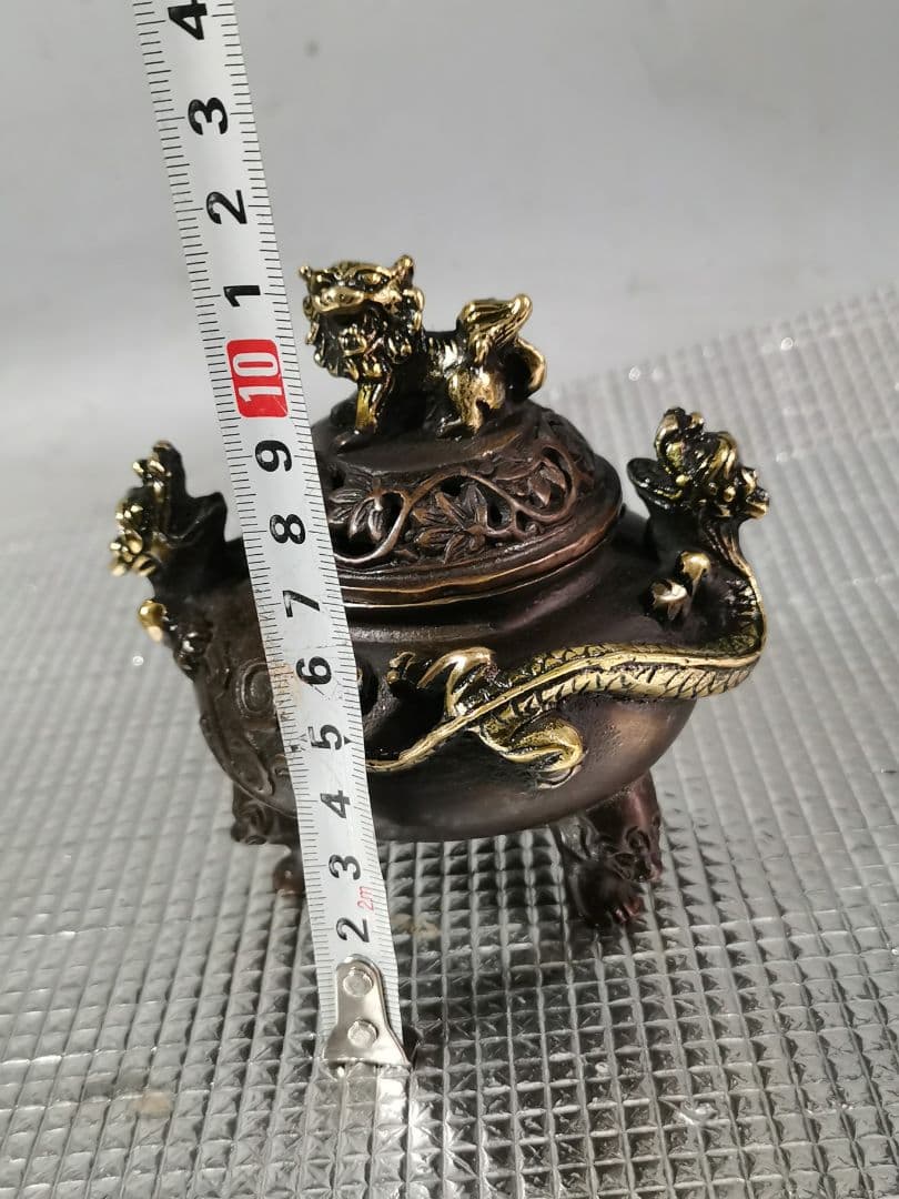 铜 細工 狮子头十二支熏炉 三足香炉茶道香炉 装饰品 工艺品 置物