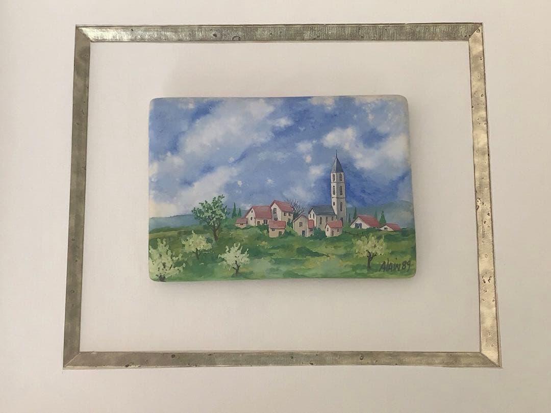 アラン・バロア作(フランス)陶板細密画《アルプスの村》1989年: ヴィンテージ