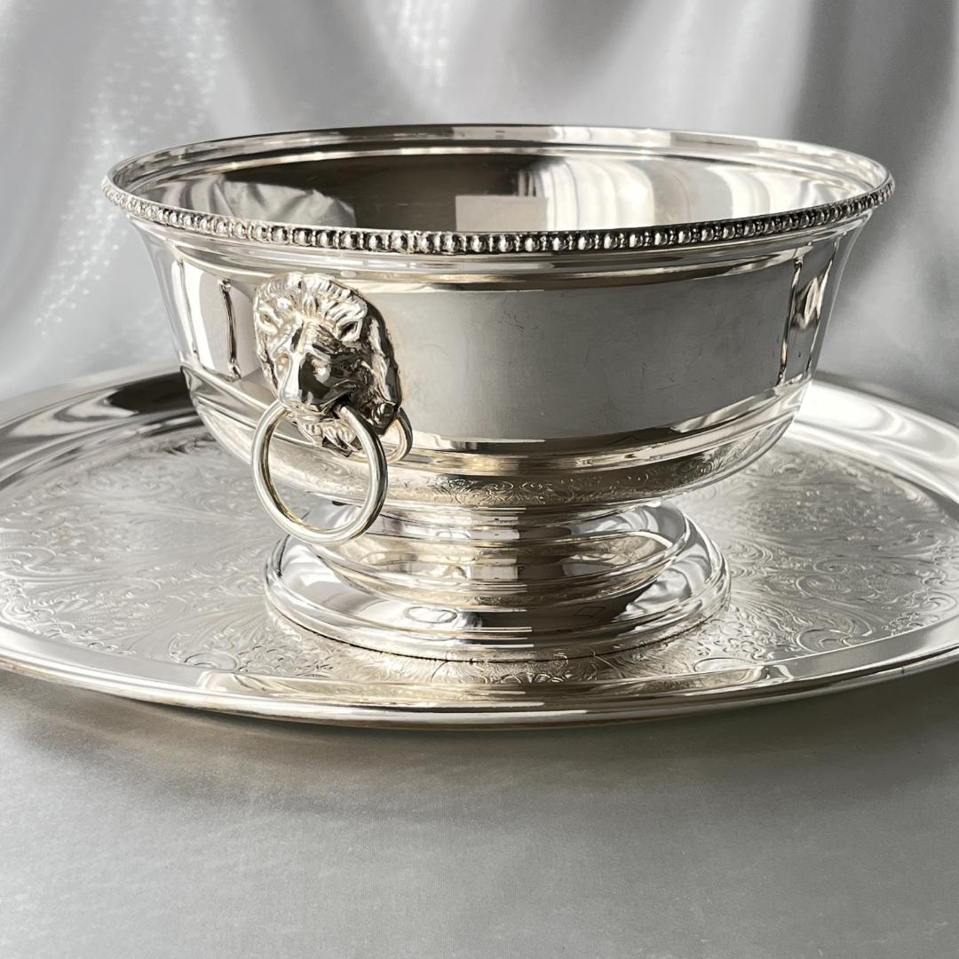 【英国】 ライオンのボウル / センターピース【シルバープレート】直径18cm