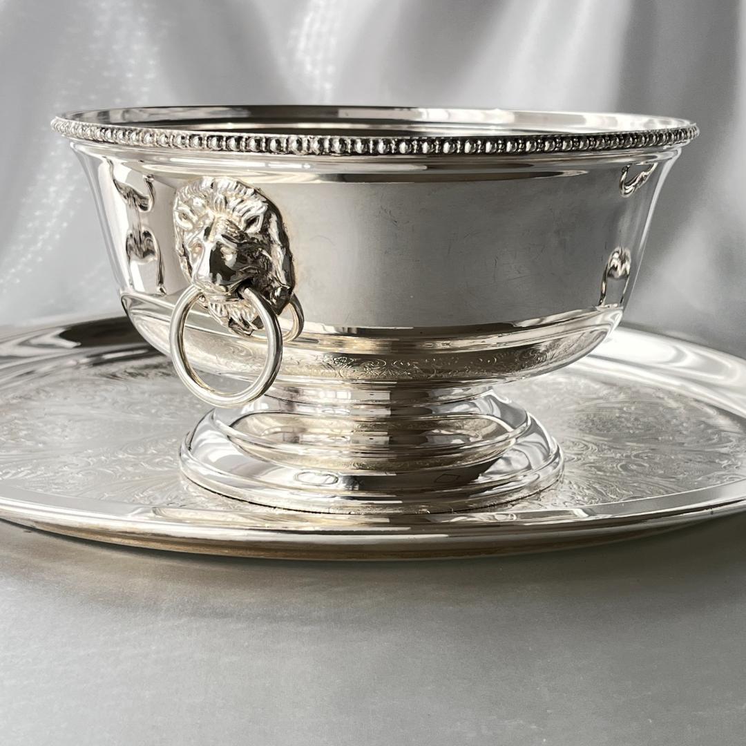 【英国】 ライオンのボウル / センターピース【シルバープレート】直径18cm