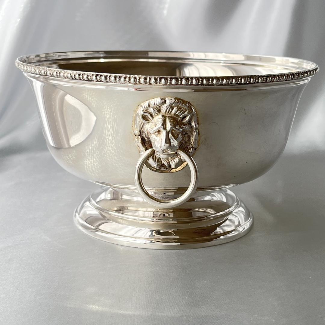 【英国】 ライオンのボウル / センターピース【シルバープレート】直径18cm