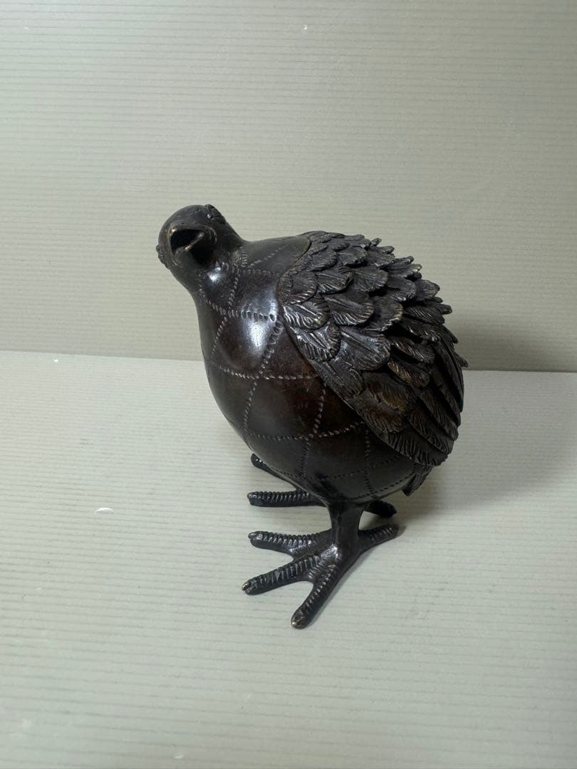 2138  中国古玩・古銅・乾隆年製銘・鶉・香炉・置物　時代物