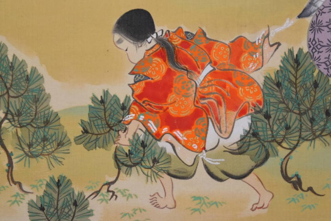 【真作】土佐光種/人物図/若松曳き/掛軸/名家伝来/AA-925