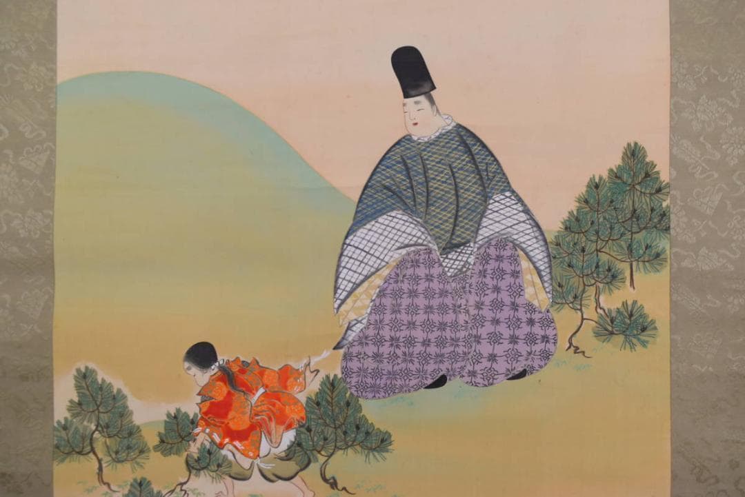 【真作】土佐光種/人物図/若松曳き/掛軸/名家伝来/AA-925