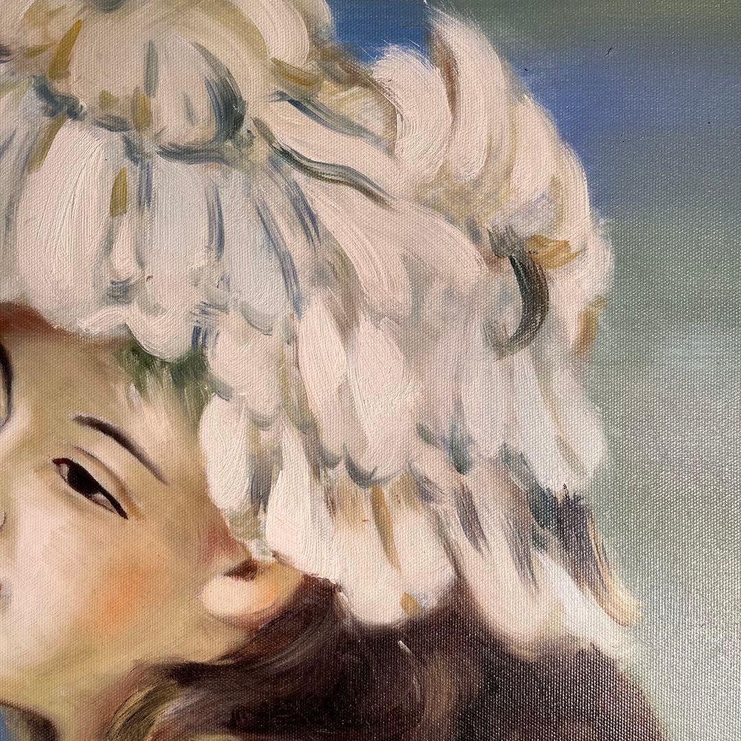 ★秀作★手書き油絵 ルノワール レース帽子の少女 額付 肉筆絵画 油彩画