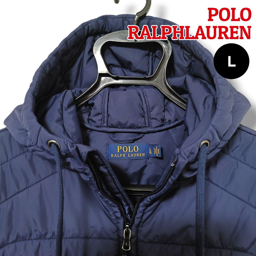 【大人の上質】ポロラルフローレン 中綿フーデッドベスト L ネイビーメンズゴルフ