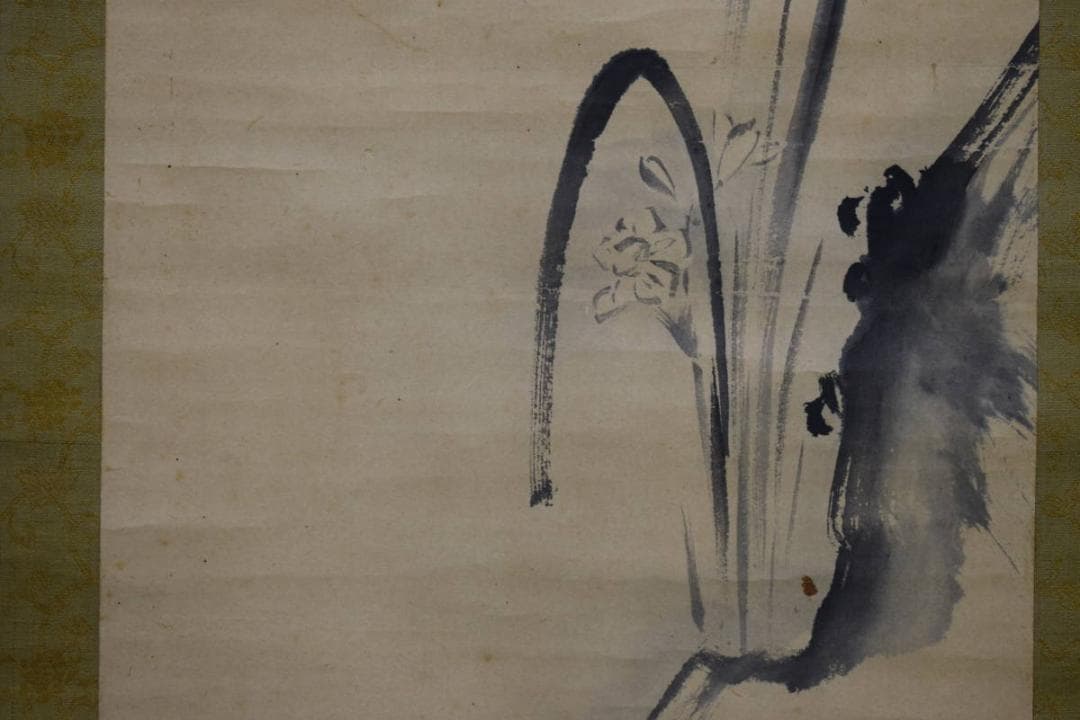 真作/狩野常信/梅花水仙図/布袋屋掛軸HH-912