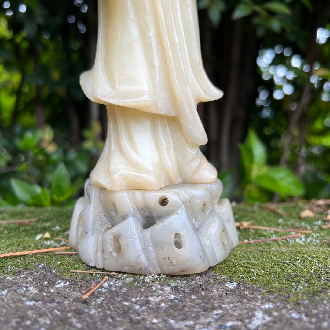 【貴重】芙蓉石西王母置物　23cm！王母娘娘　白寿山石　工芸品