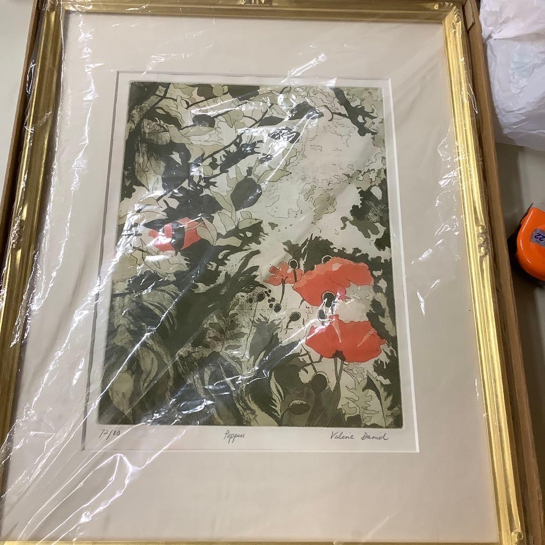 Valerie Daniel ポピー 花の版画 72/80金色フレーム付き