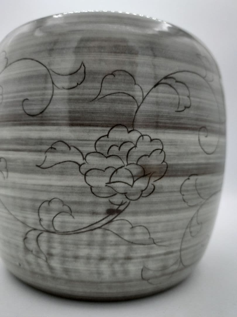 c655 水指 現川焼 唐草文様 武村利左衛門 木箱 茶道具 古物