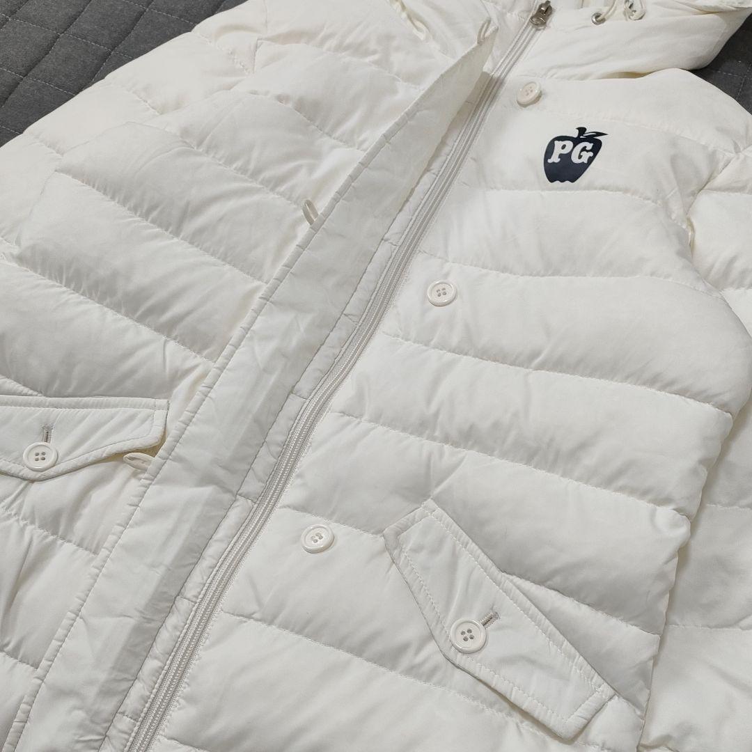 パーリーゲイツ　ダウンジャケット　袖裾ケーブルニット　フード　ホワイト　サイズ1