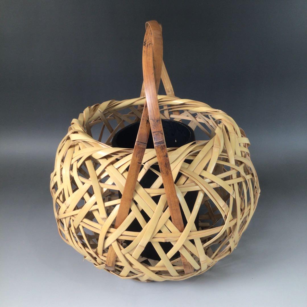 Ｒ８２７　有馬籠　『轡昭竹斎作』『竹編』『竹花入』『花篭』　木箱　花器