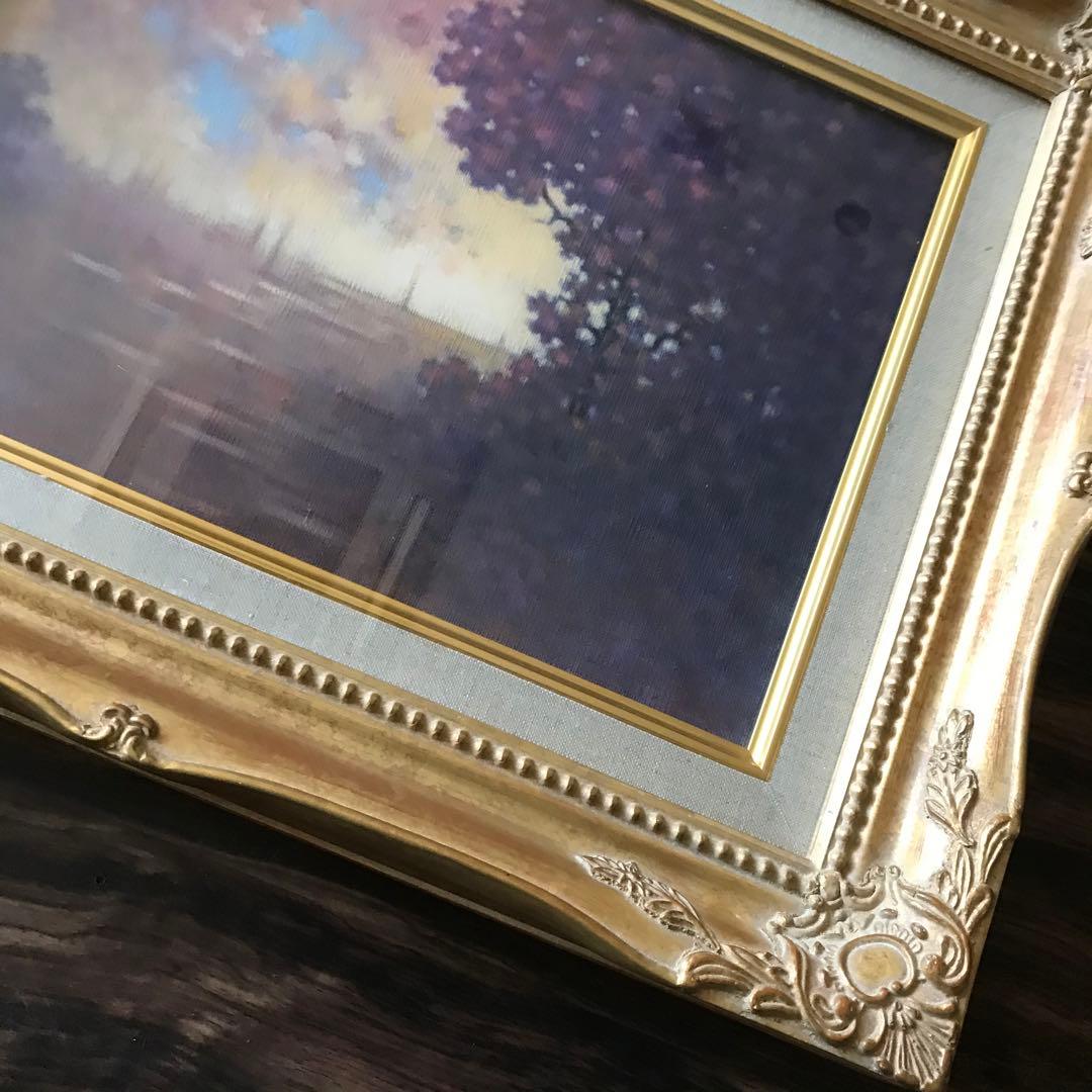 島田武朋「夕照圖」油彩 F4額装 油絵 油画 絵画 C