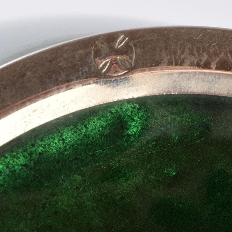 七宝焼　安藤七宝店　緑透釉　四君子文　花瓶　唐木台付　共箱　M　R9508